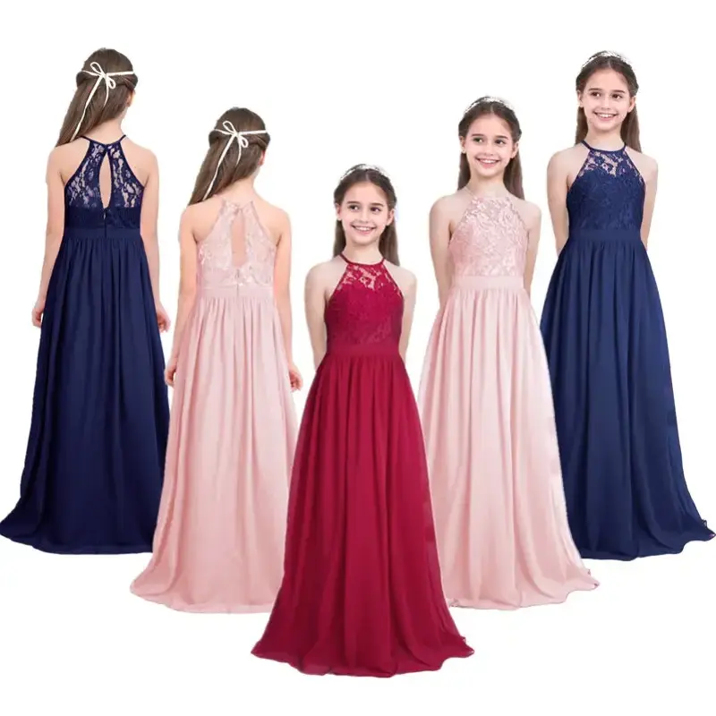 Girls Lace Chiffon Sleeveless Flower Girl Dress Princess Party Maxi Dress girlclothes girl outdress birthday girl