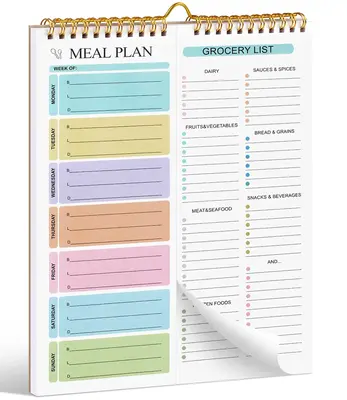 Weekly Meal Planner Notebook - 8.5x11, 50 Sheets, Magnetic, Wall-Mountable Grocery List & Menu Planner