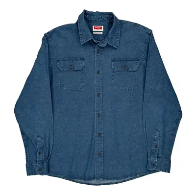 Wrangler Denim Shirt - Large Blue Cotton Blend