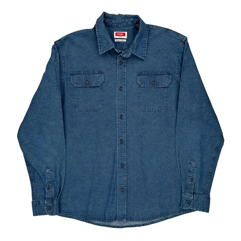 Wrangler Denim Shirt - Large Blue Cotton Blend