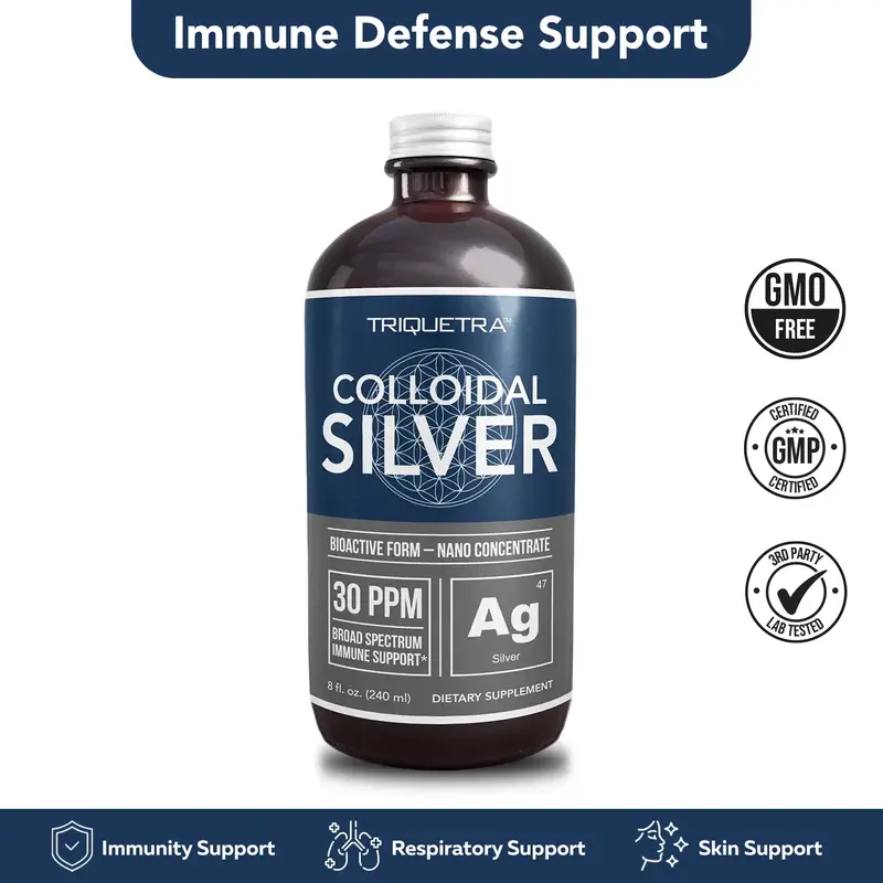 Colloidal Silver Liquid Supplement - 99.99% Pure, 30 PPM Concentration, Immune Support - Vegan, GMO-Free, Allergen-Free - Gla...