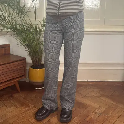 Brandy Melville Checked Trousers - 26W UK 6 Black Cotton Blend