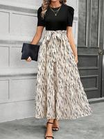 Women's Patchwork Print Skirt, Casual Fashion Round Neck Skirt for Daily Holiday Vacation Wear, Summer Clothes Women