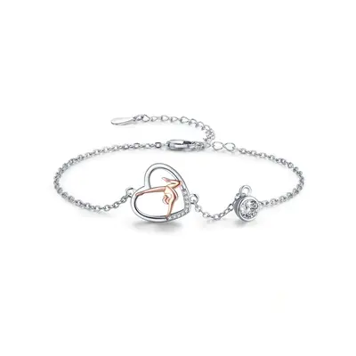 Sterling Silver Two-tone Circular Shaped Zircon Gymnastics Charm Bracelet