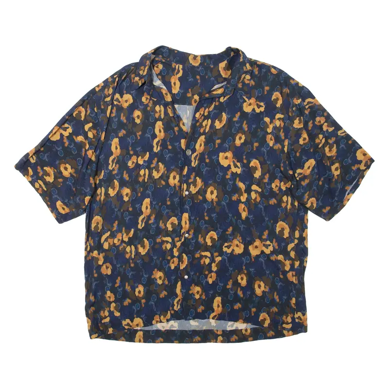 Womens Printed Shirt Blue V-Neck Floral L