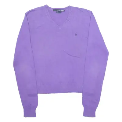 RALPH LAUREN Womens Jumper Purple V-Neck Tight Knit L