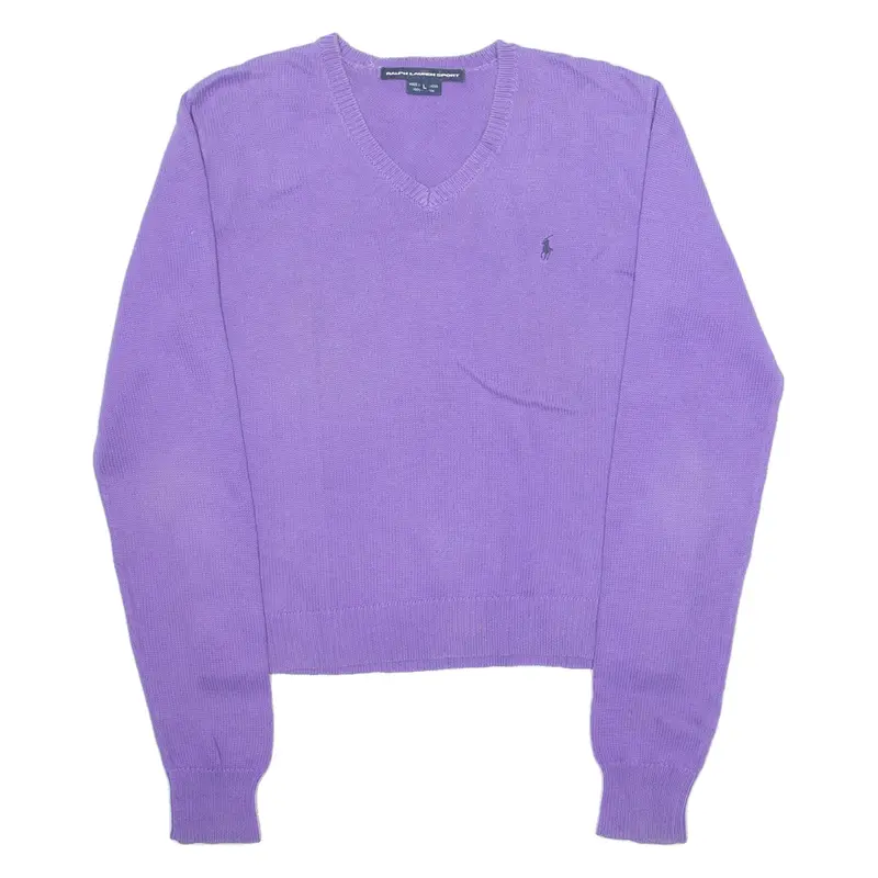 RALPH LAUREN Womens Jumper Purple V-Neck Tight Knit L