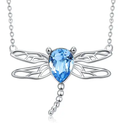 Sterling Silver Crystal Dragonfly Pendant Necklace