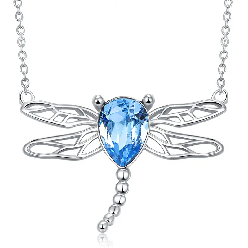 Sterling Silver Crystal Dragonfly Pendant Necklace