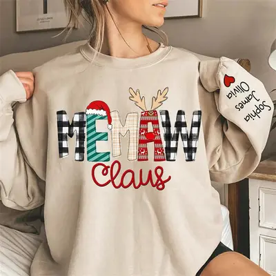 Christmas Hat Elk Plaid Claus Custom Mom Sweatshirt - Aperturee