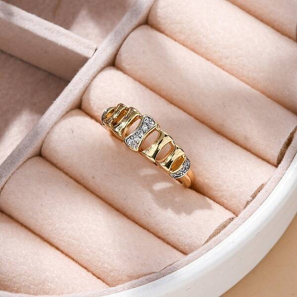 Brass Micro Pave Clear Cubic Zirconia Cuff Finger Rings for Women
