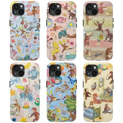 Colorful Curious George Phone Case - Childhood Favorite Cartoon | Classic Children's Book Phone Cover for iPhone Cute Retro M...