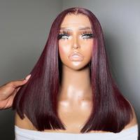 180 Density Dark Burgundy Short Bob Straight Wig Pre Plucked HD Transparent 13x4 Full Lace Frontal Human Hair Bob Wig 99J Big...