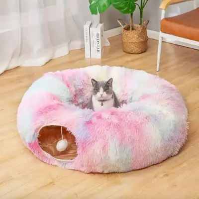 Cat Tunnel Winter Warm Fleeced Cat Bed, Indoor Cat Bed, Easy to Clean, Multi-functional Cat Toy for Small & Medium Cat, Pet S...