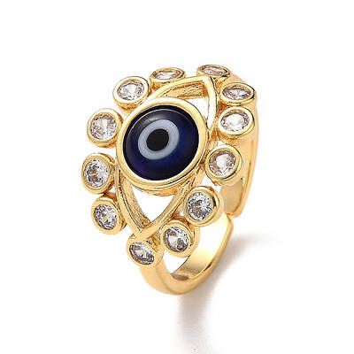Lampwork Evil Eye Open Cuff Ring with Clear Cubic Zirconia