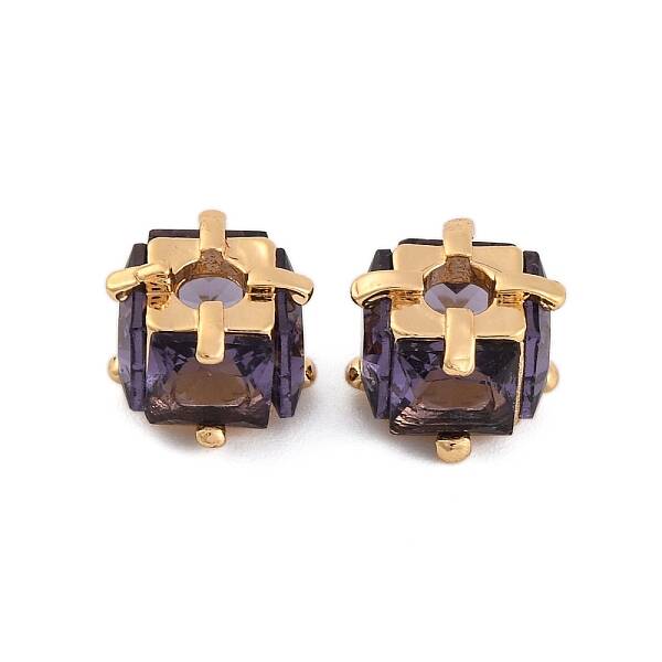 Brass Micro Pave Cubic Zirconia Beads