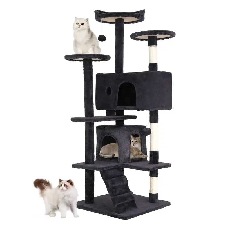 54in Cat Tree Tower for Indoor Cats,Multi-Level Furniture Activity Center with Scratching Posts Stand House Condo Funny Toys ...