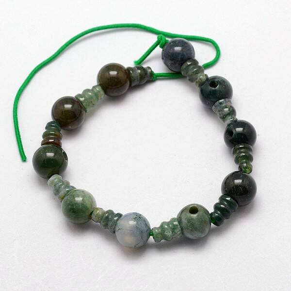 Natural Moss Agate 3-Hole Guru Bead Strands