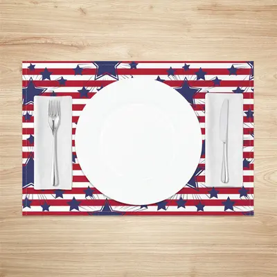 Red Stripe Blue Stars Seamless Set Of 4 Placemats - Aperturee