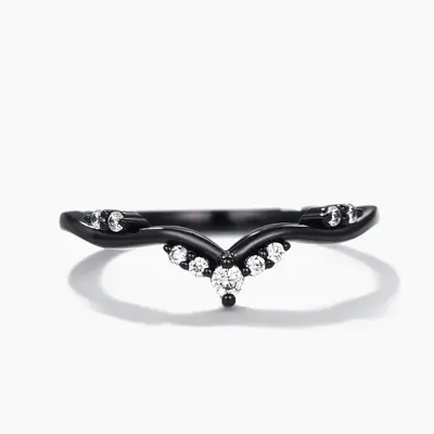 Diamond Black Gold Wedding Ring Twig Chevron Band