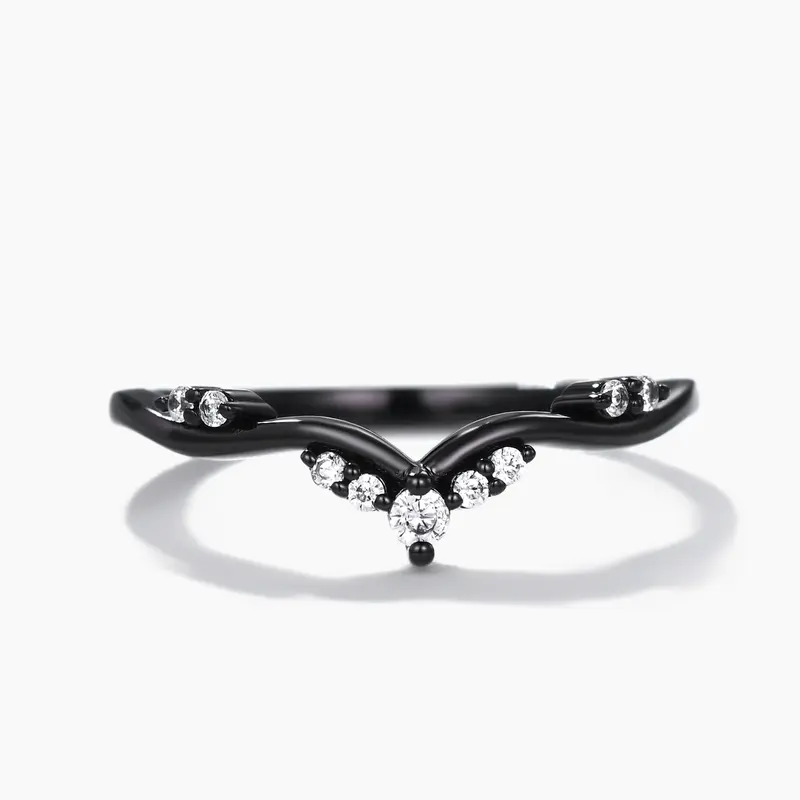 Diamond Black Gold Wedding Ring Twig Chevron Band