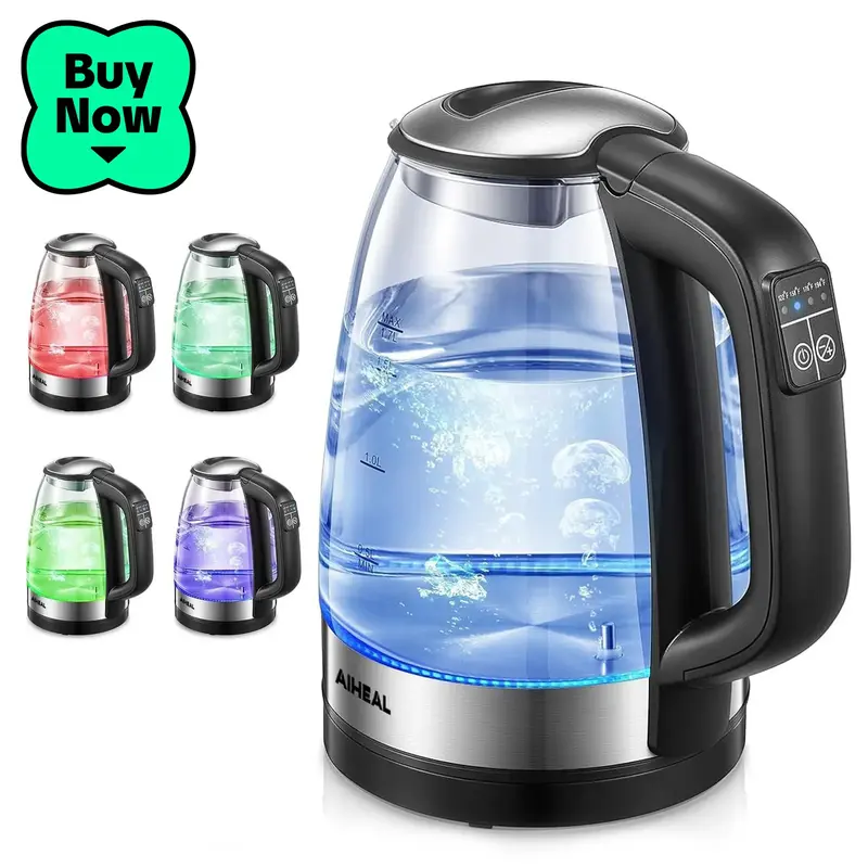Aiheal 1.7L 1500W Electric Kettle with Temperature Control & LED Lights Automatic Operation Borosilicate Glass Multifunction ...