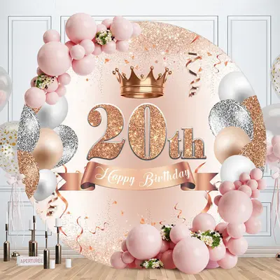 Aperturee Circle Pink Glitter Balloon Crown 20Th Birthday Backdrop