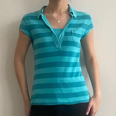 Lotto Striped Polo Shirt - Medium Blue Cotton
