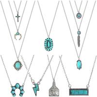 7 PCS Western Necklaces Jewelry for Women Layered Turquoise Cow Tag Horseshoe Lightning Bolt Pendant Necklace Cowgirl Hippie ...