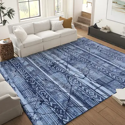 Garvee Boho Navy Blue 10x13 Large Living Room Rugs, Geometric Marble Boho Area Rugs for Bedroom Ultra Thin Non-Slip Washable ...