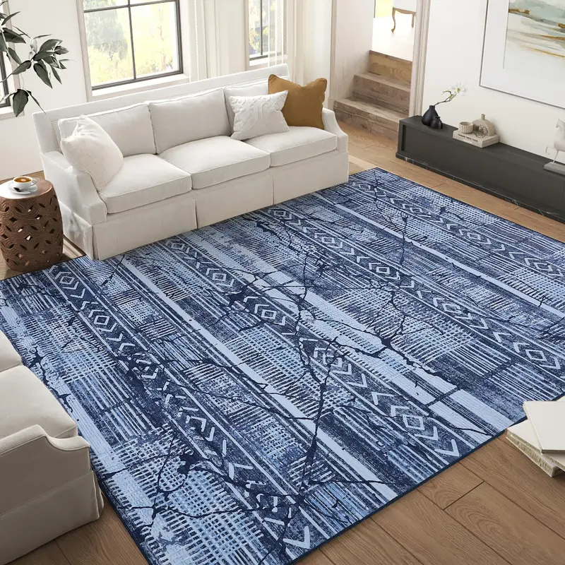 Garvee Boho Navy Blue 10x13 Large Living Room Rugs, Geometric Marble Boho Area Rugs for Bedroom Ultra Thin Non-Slip Washable ...