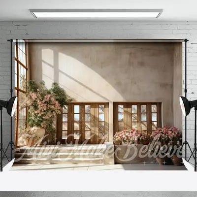 Retro Wall Stair Floral Window Sunshine Backdrop - Aperturee