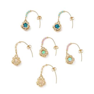 3 Pair 3 Color Rhinestone & Glass Beaded Flower Dangle Earrings