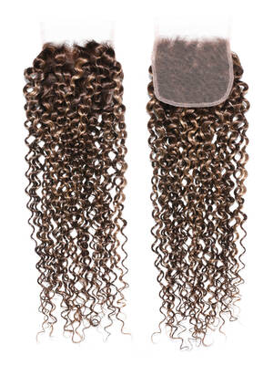 UNice Honey Blonde Highlighted Jerry Curly 4x4 Free Part Closure