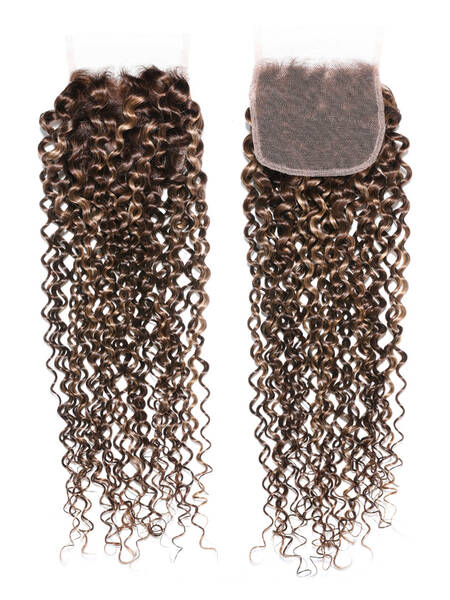 UNice Honey Blonde Highlighted Jerry Curly 4x4 Free Part Closure