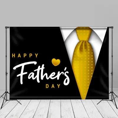 Gold Tie Heart Black Happy Fathers Day Backdrop Decor - Aperturee