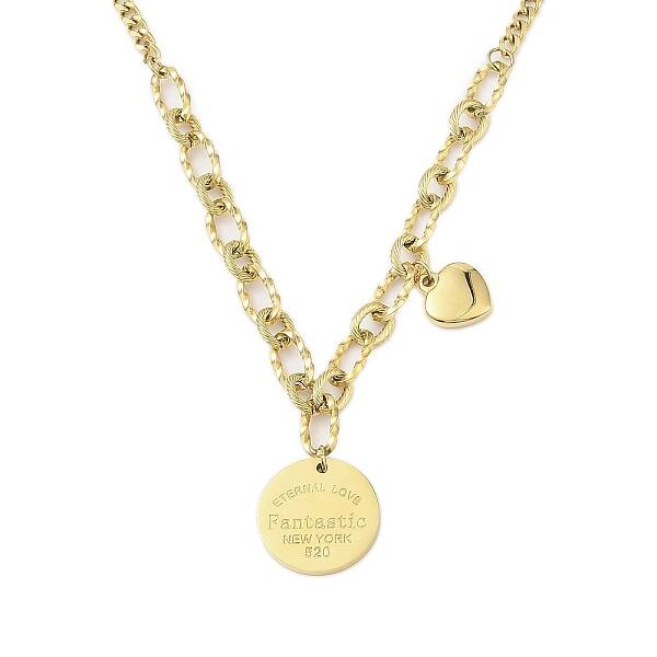 304 Stainless Steel Word Fantastic New York 520 Flat Round Pendant Necklaces