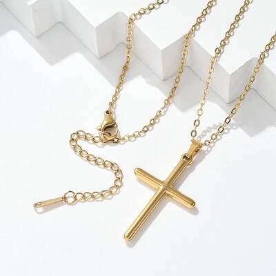 304 Stainless Steel Cross Pendant Cable Chain Necklaces