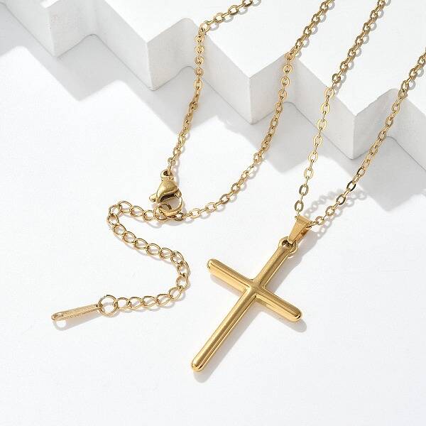 304 Stainless Steel Cross Pendant Cable Chain Necklaces