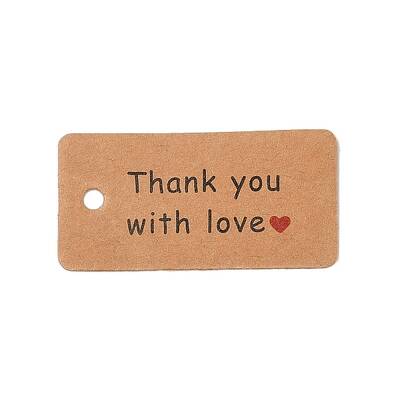100Pcs Kraft Paper Word Thank You with Love Printed Gift Tags