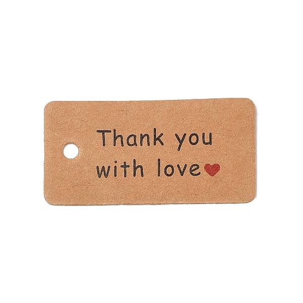 100Pcs Kraft Paper Word Thank You with Love Printed Gift Tags