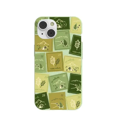 Sage Green Camp Stamps iPhone 14/16e Case
