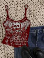 Women's Skull Print Cami Top, Casual Sleeveless Spaghetti Strap Top for Summer, Ladies Clothes for Daily Wear, Womenswear