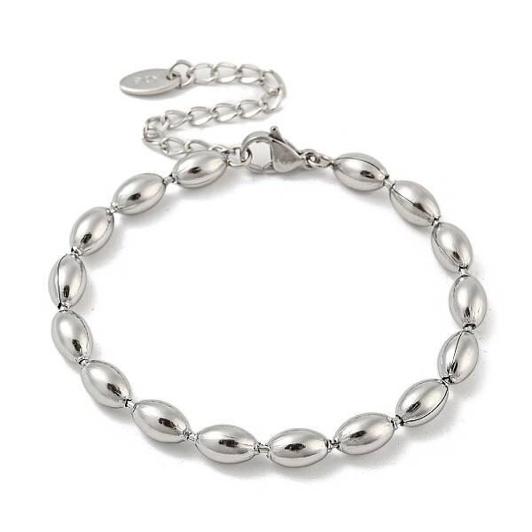 Non-Tarnish 201 Stainless Steel Rugby Beaded Chain Bracelets