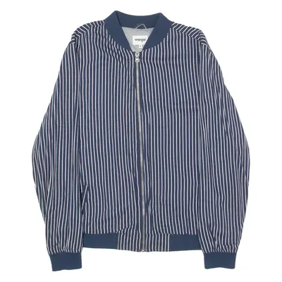 WRANGLER Mens Bomber Jacket Blue Viscose Pinstripe M