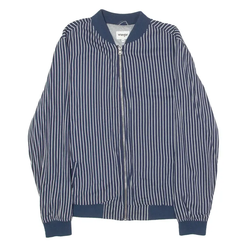 WRANGLER Mens Bomber Jacket Blue Viscose Pinstripe M