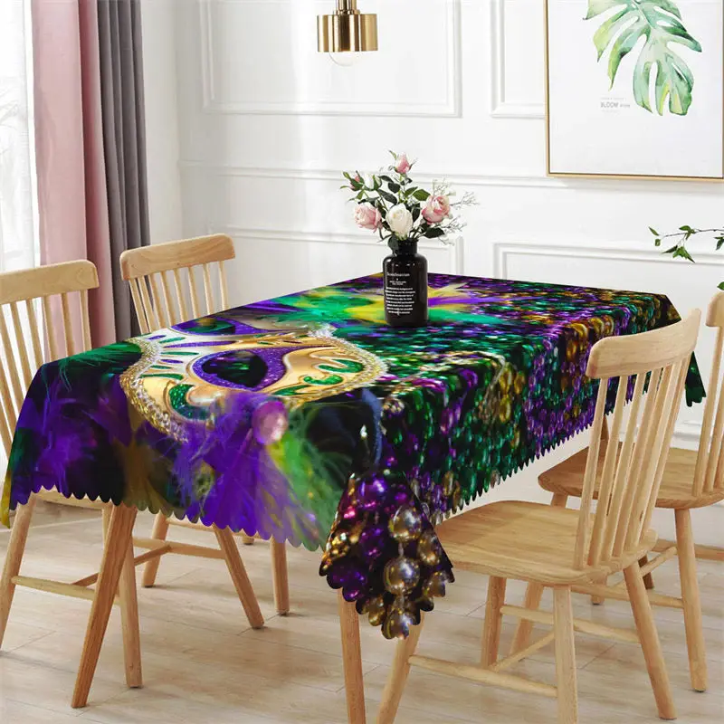 Colorful Bead Feather Mask Rectangle Tablecloth - Aperturee