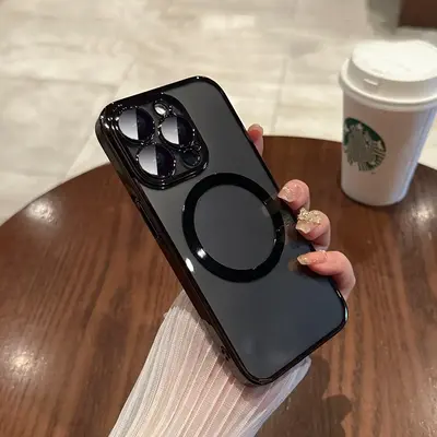 Electroplated Magnetic Phone Case with Lens Protector, 1 Count Full Body Shockproof Protective Case for iPhone, Mobile Phone ...