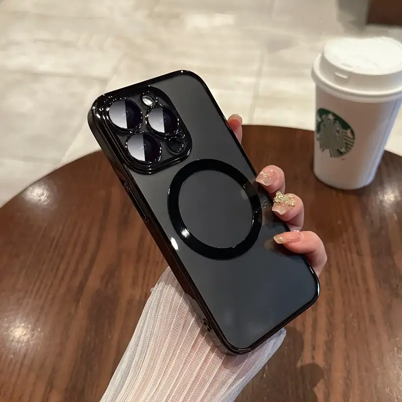 Electroplated Magnetic Phone Case with Lens Protector, 1 Count Full Body Shockproof Protective Case for iPhone, Mobile Phone ...