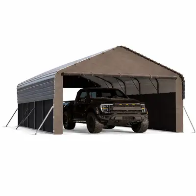 Garvee 12'X24'X9' Enclosed Oversized Metal Carport, Steel Heavy Duty Carport for All-Weather, Permanent Shelter for Full-Size...